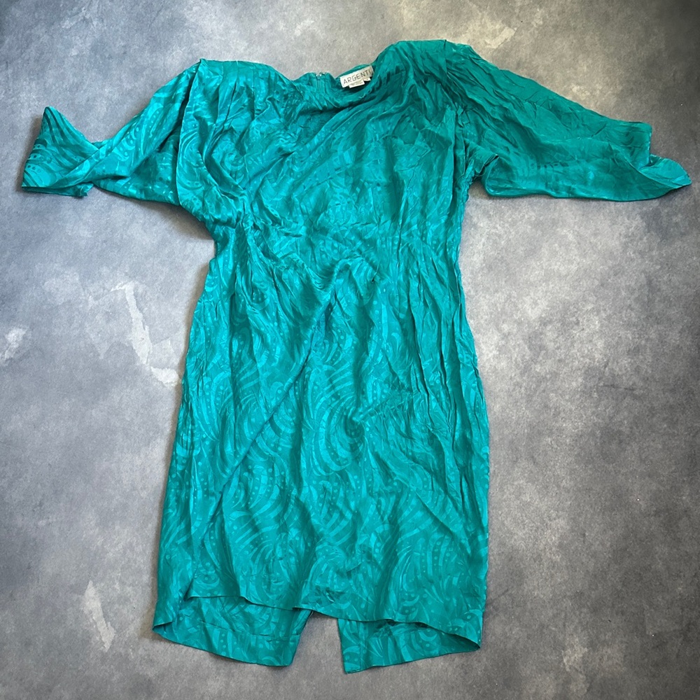 Elegant Teal 100% Silk Midi Dress